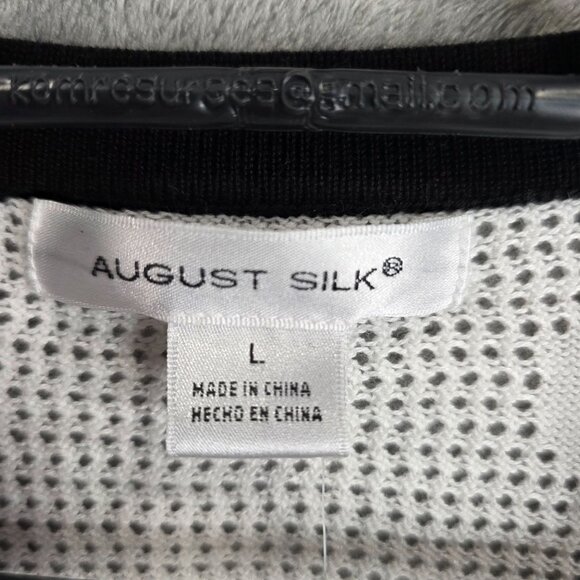 Womens August Silk Black & White Open Knit Cardigan Sweater Cotton Blend Size L - Picture 3 of 9